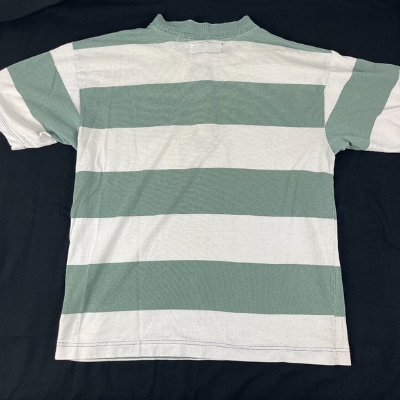 Tomato Mens Tshirt Striped Green White Button Med - Picture 7 of 8